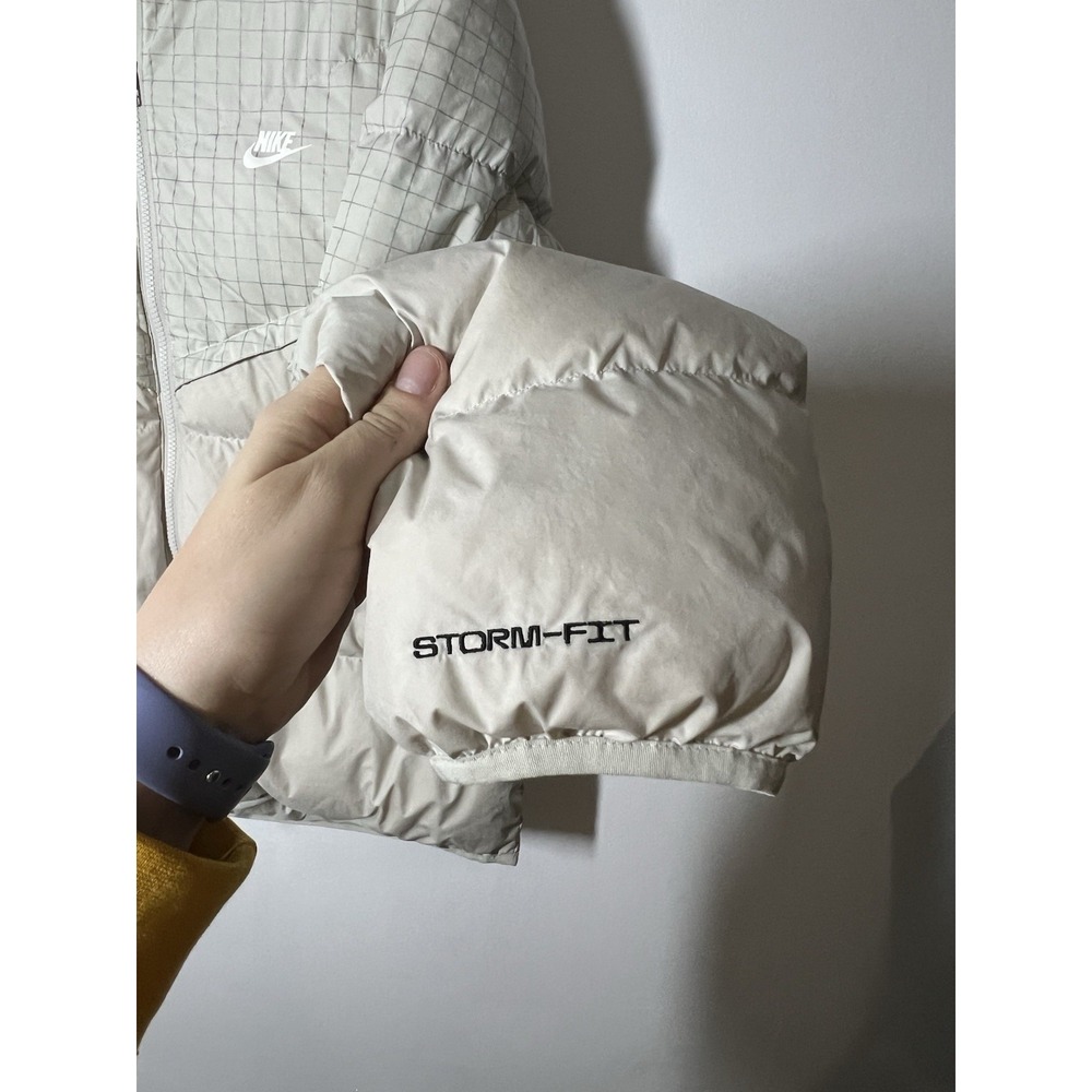 Nike Storm-FIT Hooded Insulated Full Zip Puffer Beige Winter Coat Jacket Sz L - Picture 5 of 10